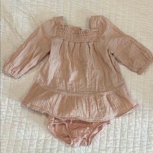 cloud island Pink Muslin MaterialBaby Dress and Bloomers Set